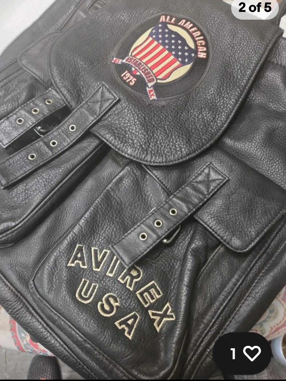 Avirex Black Leather Vtg Backpack with USA Patch